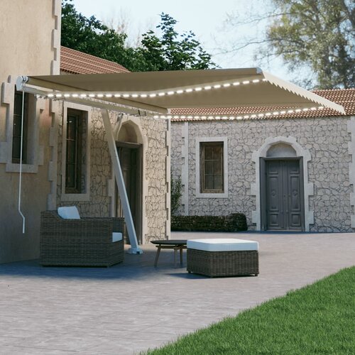 vidaXL tenda na ručno uvlačenje s LED svjetlima 400 x 300 cm krem Cijene