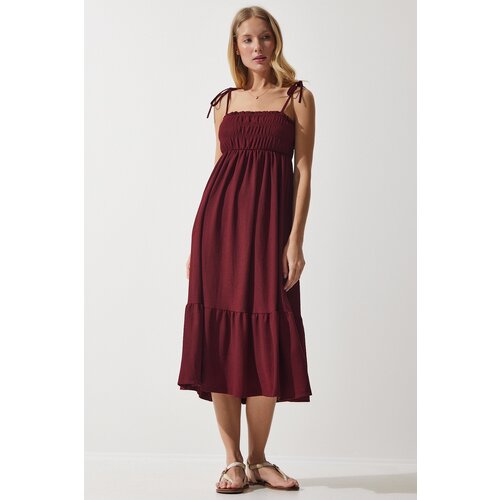  Women&amp;#039;s Burgundy Strappy Crinkle Summer Knitted Dress Slike