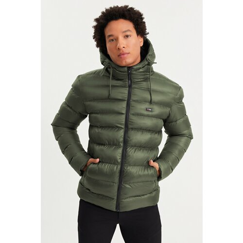 River Club Men's Khaki Hooded Winter Down Jacket With Lined Water And Windproof. Slike