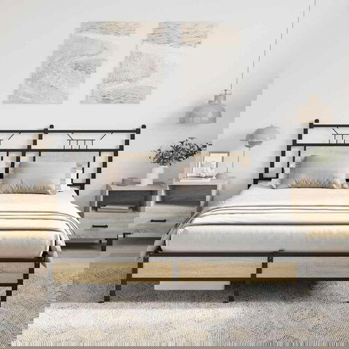 Posteljni okvir brez vzmetnice hrast 137x190 cm inženirski les, (21828980) Slike