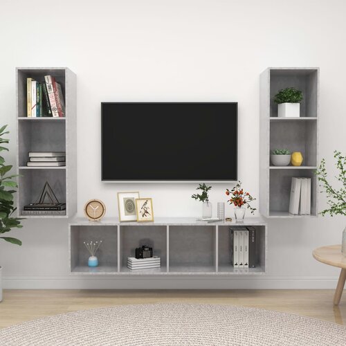  3-dijelni set TV ormarića siva boja betona konstruirano drvo Slike