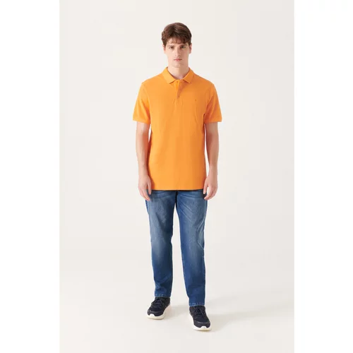 Avva Men's Orange 100% Cotton Cool Keeping Standard Fit Regular Cut Polo Neck T-shirt