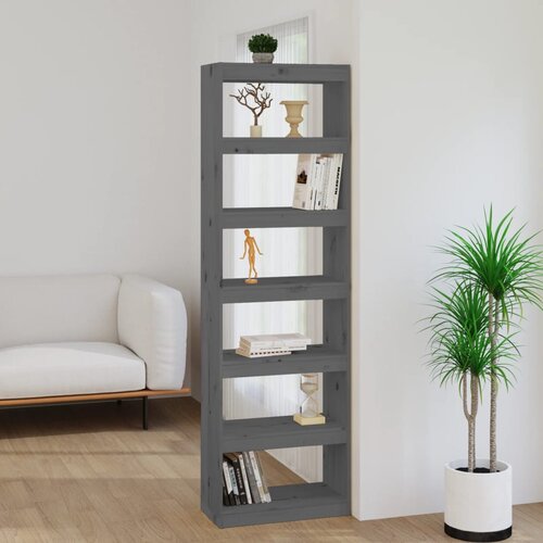 VidaXL knjižna omara/pregrada siva 60x30x199,5 cm trdna borovina Slike
