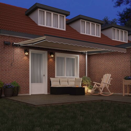  Skrovita tenda S LED lampica Bež 450 &amp;times;350 cm tkanina Slike