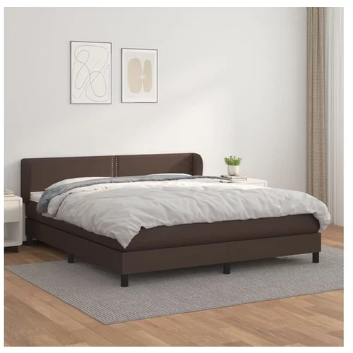  Box spring postelja z vzmetnico rjava 180x200 cm umetno usnje