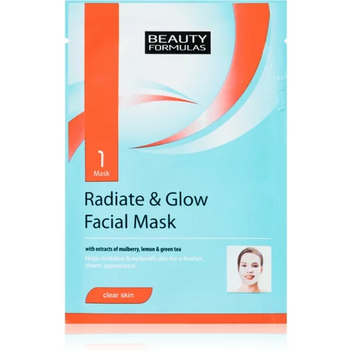 Beauty Formulas Clear Skin Radiate & Glow posvetlitvena maska za obraz za obnovo kože 1 kos