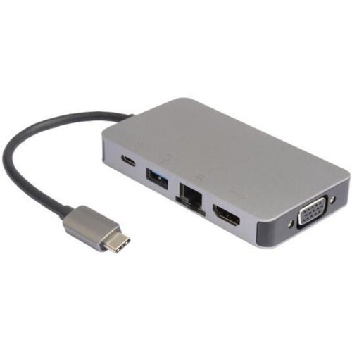 E-green Adapter USB 3.1 tip C (M) - HDMI + VGA + 2xUSB 3.0 + RJ45 + tip C (F) beli Slike