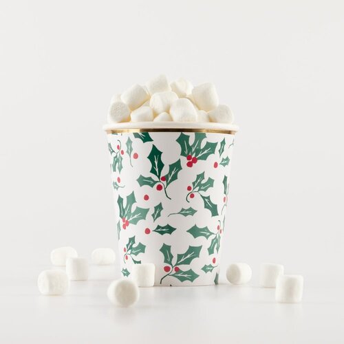 Meri Meri Papirnati kozarčki za enkratno uporabo v kompletu 8 ks Holly Pattern &amp;ndash; Slike