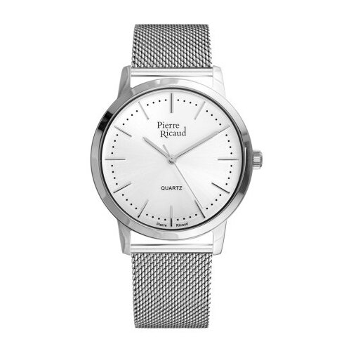 Pierre Ricaud Muški quartz beli srebrni elegantni ručni sat sa srebrnim pancir kaišem ( p91091.5113q/t ) Cene
