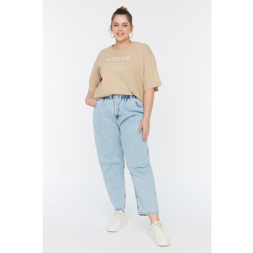 Trendyol Curve Blue High Waist Elastic Waist Mom Jean Slike