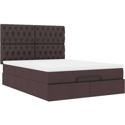  Otomanski krevet s madracem i LED tamnosmeđi 140x190 cm tkanine Slike