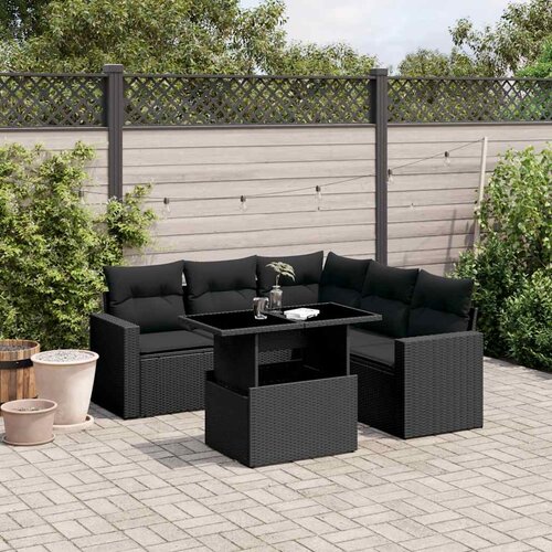  6-dijelni set vrtnih sofa s jastucima crni od poliratana Crna 100 x 55 x 73 cm Cene