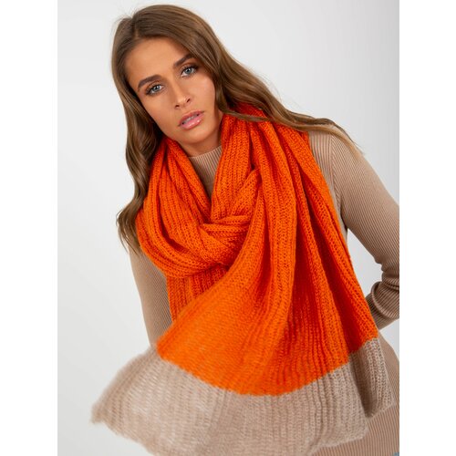 Fashion Hunters Orange and beige two-color knitted scarf Cene