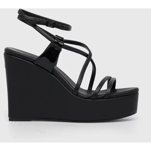 Calvin Klein Kožne sandale WEDGE boja: crna, HW0HW01952