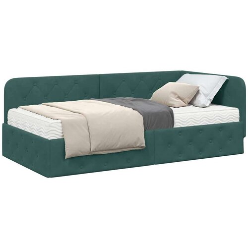 VidaXL Kutni okvir kreveta s madracem Tamnozelena 90 x 200 cm Bar&amp;scaron;un Slike