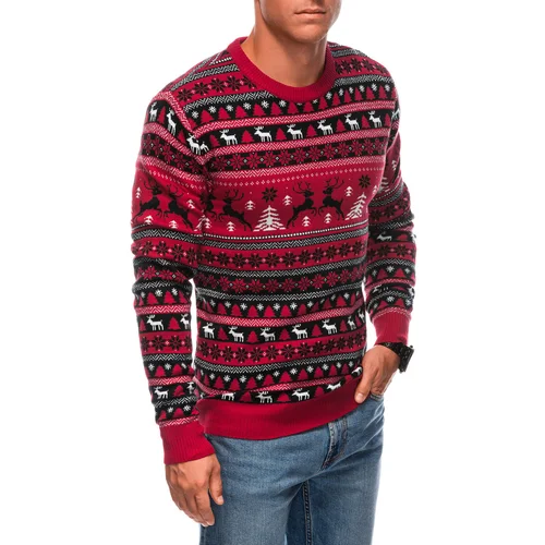 Edoti Men's red Christmas jumper with Norwegian patterns - red