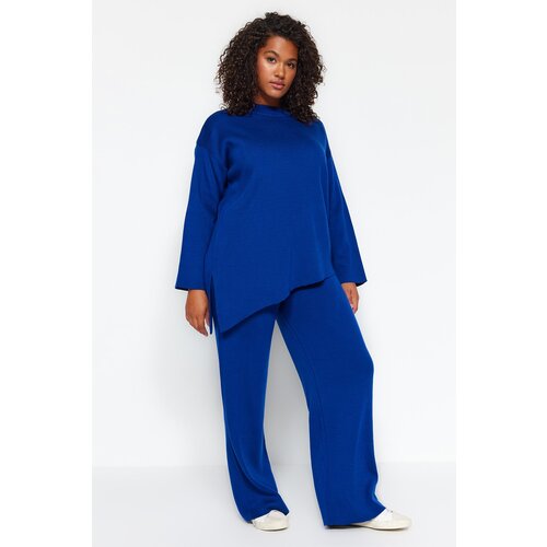 Trendyol Curve Saks Stand-Up Collar Asymmetrical Knitwear Top and Bottom Set Slike