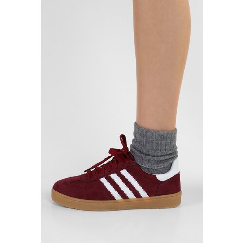 Shoeberry Women's Gazellyn Burgundy-White Striped Flat Sneakers Cene