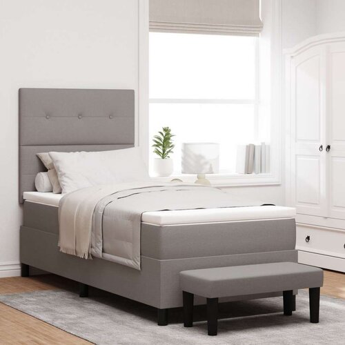  Postelja s &amp;scaron;katlastim vzmetenjem z vzmetnico in klopjo taupe 100x200 cm tkanina, (22083127) Slike