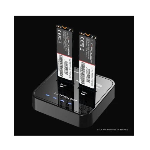 LC Power docking LC-DOCK-M2-NVME usb 3.2 Gen2x1 docking station for two NVMe-M.2 ssd, cloning, black Slike