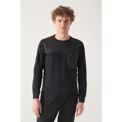 Avva Men's Black Crew Neck Fleece 3 Thread Standard Fit Regular Cut Sweatshirt