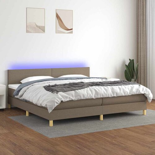  Krevet box spring s madracem LED smeđesivi 200x200 cm tkanina Cijene