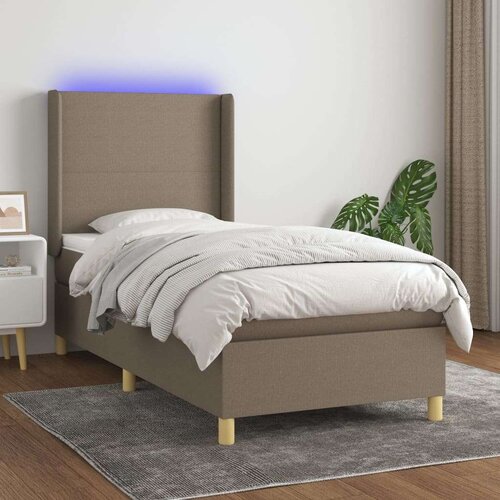  Box spring postelja z vzmetnico LED taupe 90x190 cm blago, (20846834) Cene