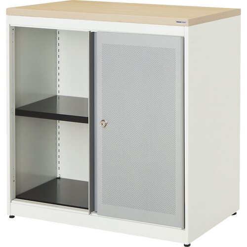 mauser Omara z drsnimi vrati, akustični učinek, plošča iz umetne mase, VxŠxG 830 x 800 x 432 mm, 1 polica, čista bela / aluminijasto siva / javor Cene