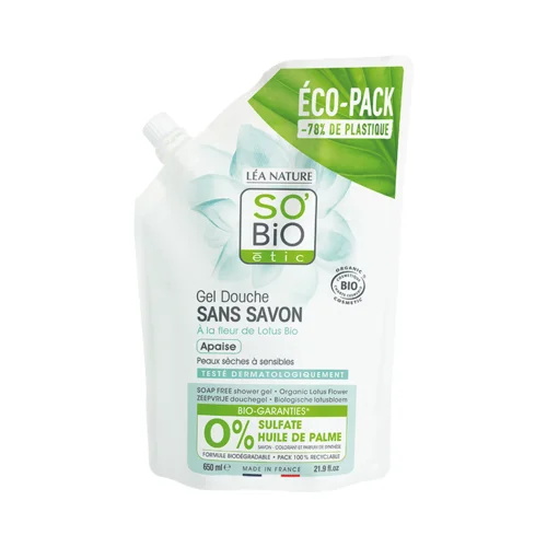 SO’BiO étic gel za prhanje bio cvetlica lotusa - 650 ml polnilo