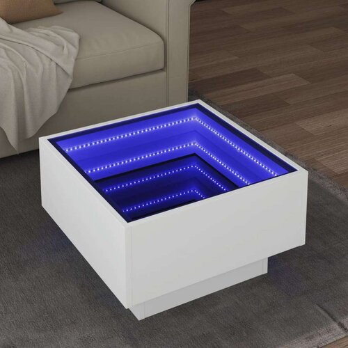 vidaXL Klubska mizica LED bela 50x50x30 cm inženirski les, (21323774) Cene
