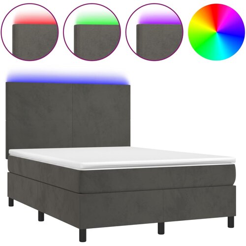 VidaXL Box spring postelja z vzmetnico LED temno siva 140x200 cm žamet, (20789807) Slike