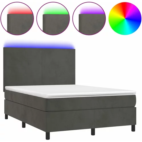vidaXL Box spring postelja z vzmetnico LED temno siva 140x200 cm žamet, (20789807)