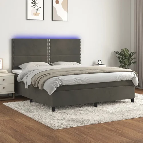 The Living Store Box spring postelja z vzmetnico LED temno siva 160x200 cm žamet - Box Spring Postelja, (21492442)