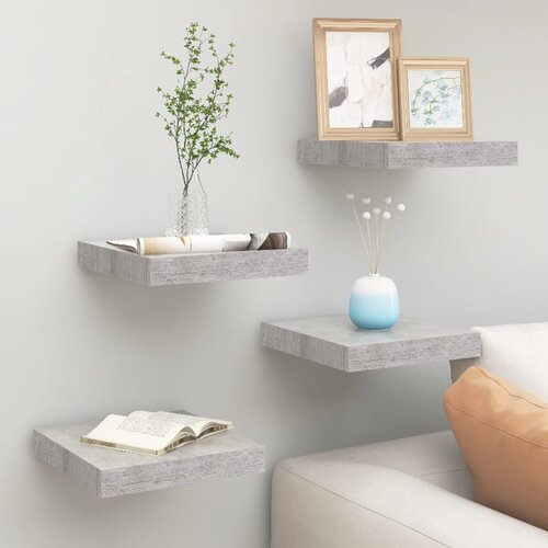 vidaXL Stenske police 4 kosi betonsko sive 23x23,5x3,8 cm MDF Cene