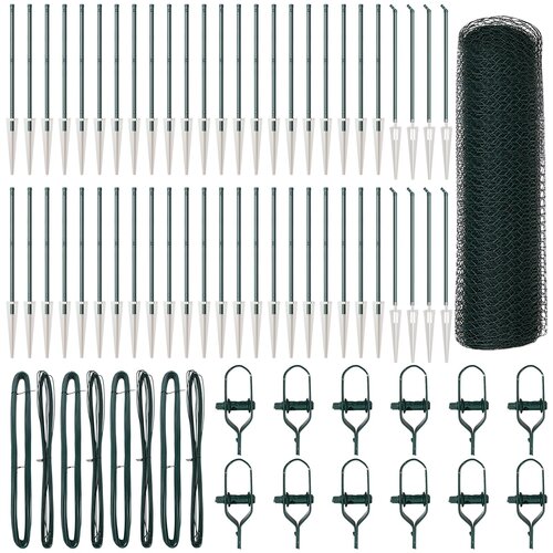 VidaXL Heksagonalna Ograda Zelena 0.8x100 m Čelik, Ogradni Stupovi sa &amp;Scaron;iljkom 13 kom &amp;Oslash;32 mm 100 cm Galvanizirani Čelik Slike