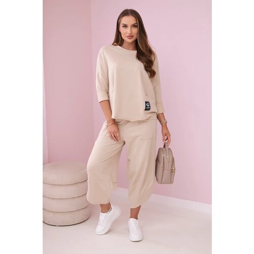 Kesi Set of cotton sweatshirt and trousers in beige Slike