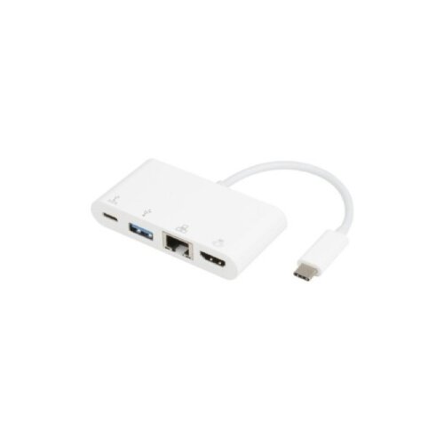 E-green USB 3.1 tip C (M) - HDMI + USB3.0 + RJ45 + tip C (F) beli Adapter Slike