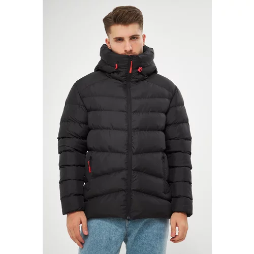 River Club Men's Black Lined Hooded Water And Windproof Inflatable Winter Coat.