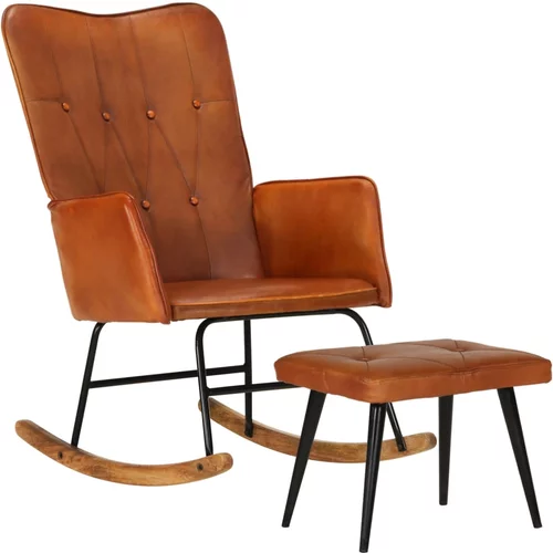  Stolica za ljuljanje s osloncem za noge smeđa od prave kože
