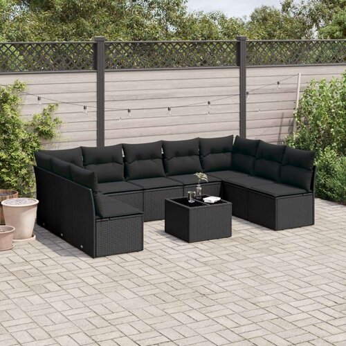  10-dijelni set vrtnih sofa s jastucima crni od poliratana Slike