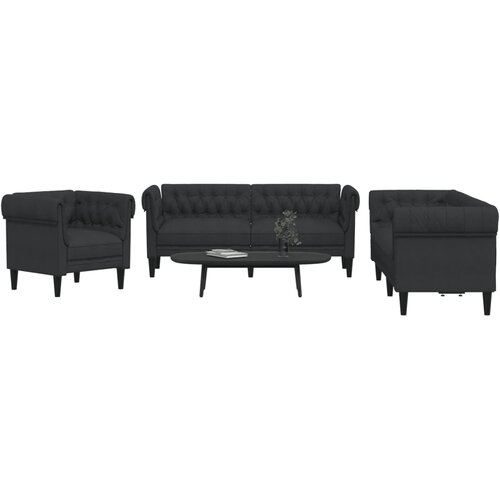 3-dijelni set sofa crni od tkanine Cijene