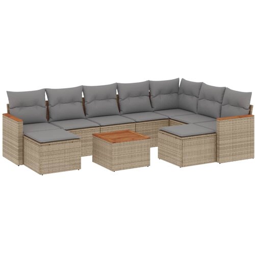  10-dijelni set vrtnih sofa s jastucima bež od poliratana 62 x 62 x 69 cm Slike
