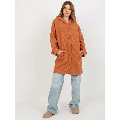 Fashionhunters Women's dark orange plush coat with a hood