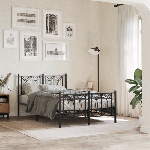  The Living Store Kovinski posteljni okvir z vzglavjem in vznožjem črn 120x190 cm - Posteljni Okvir, (21496635) Slike
