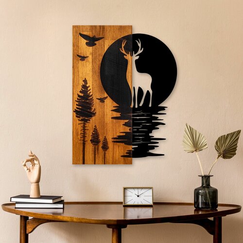 Wallity deer and moon walnutblack decorative wooden wall accessory Slike