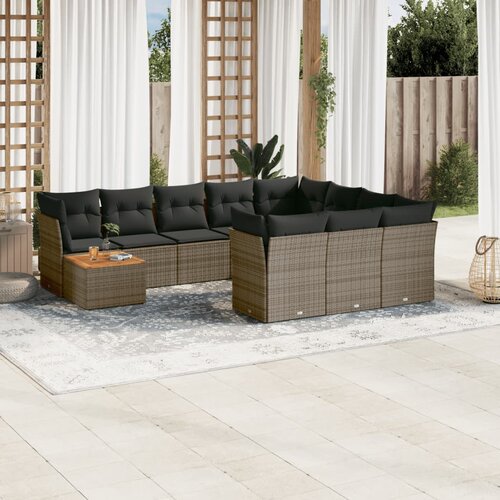 vidaXL 11-dijelni set vrtnih sofa od poliratana s jastucima sivi Cene