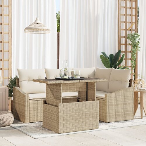 vidaXL 5-dijelni Vrtni Sofa Set s Jastučićima Bež Poli Ratan Cene