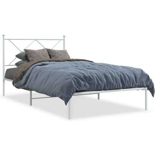 VidaXL Metalni okvir za krevet s uzglavljem bijeli 107x203 cm Slike
