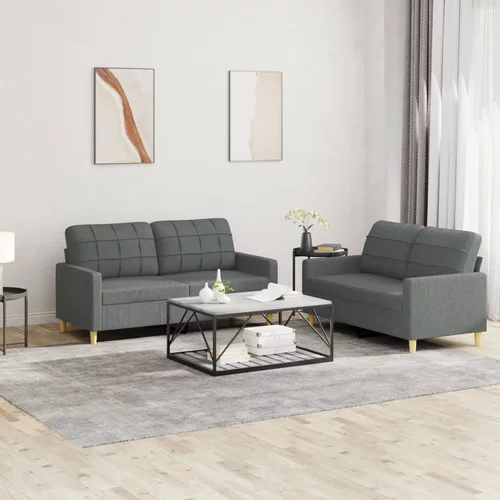 vidaXL 2-dijelni set sofa s jastucima tamnosivi od tkanine