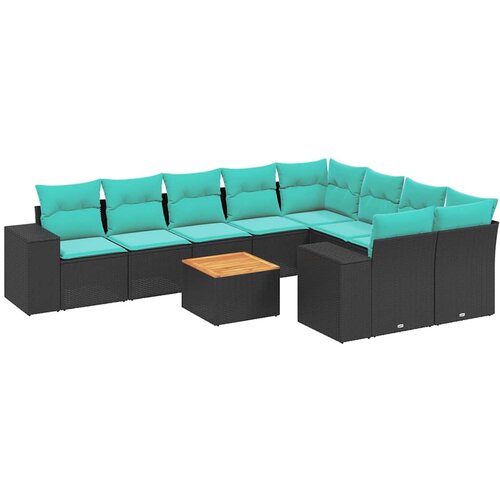vidaXL Vrtni set od 10 dijelova s jastucima  crni poliratan - Crna 2x corner + 2x sofa + table + 5x middle 1 Cijene